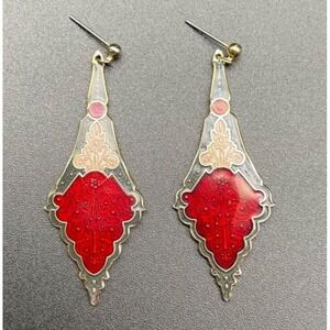 Vintage Croisonne Dangle Earrings Red and Gold
